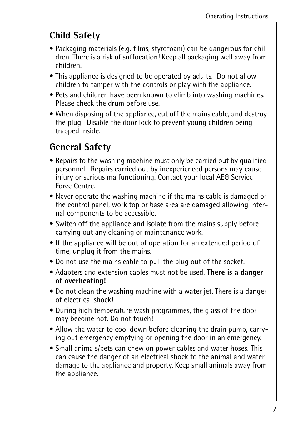 Child safety, General safety | AEG LAVAMAT 86741 User Manual | Page 7 / 60