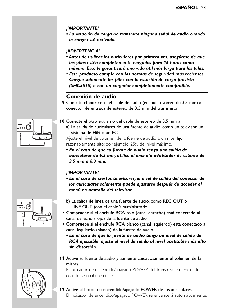 Conexión de audio | Philips Auriculares Hi-Fi inalámbricos User Manual | Page 7 / 14