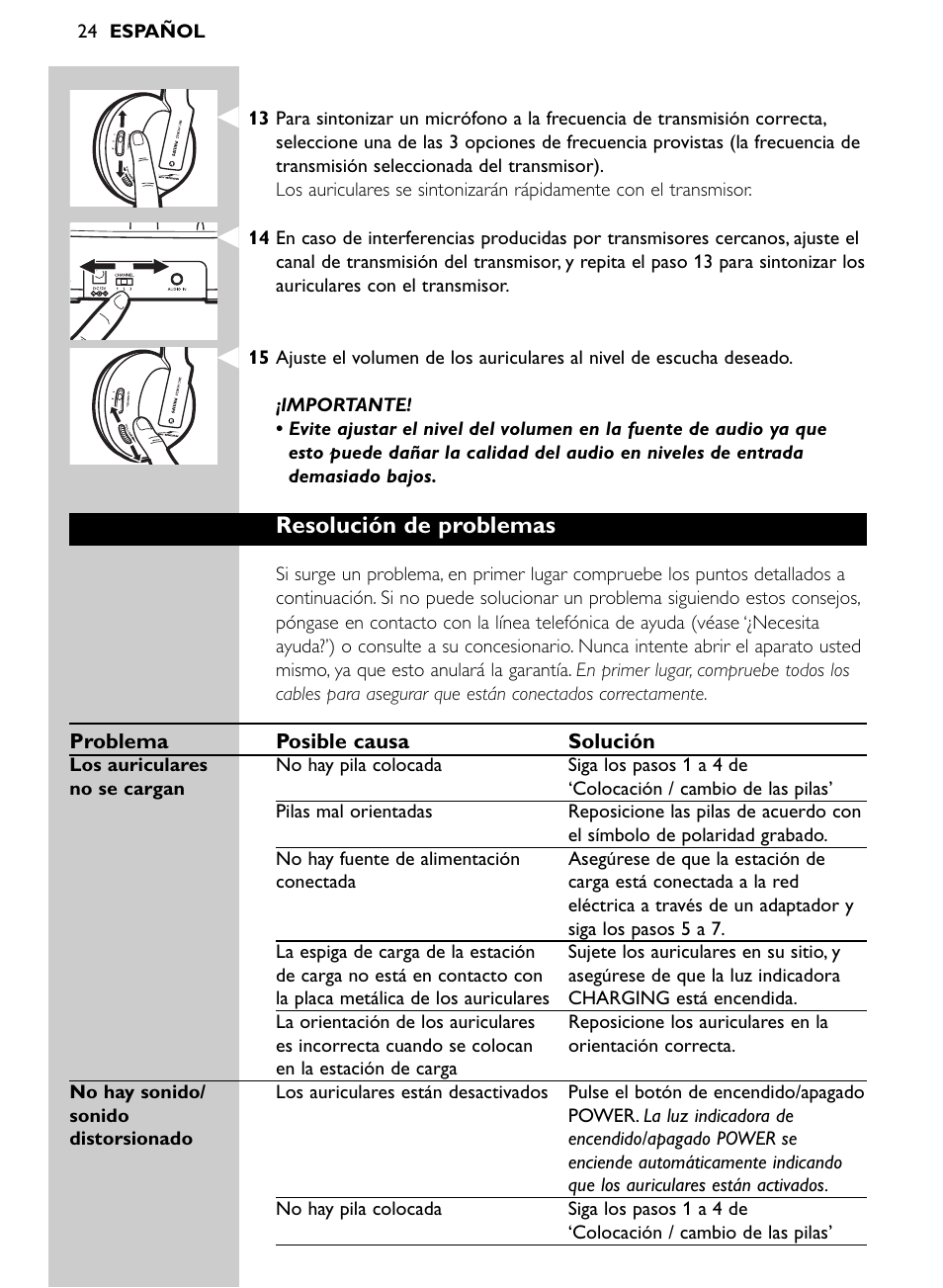 Resolución de problemas | Philips Auriculares Hi-Fi inalámbricos User Manual | Page 8 / 14