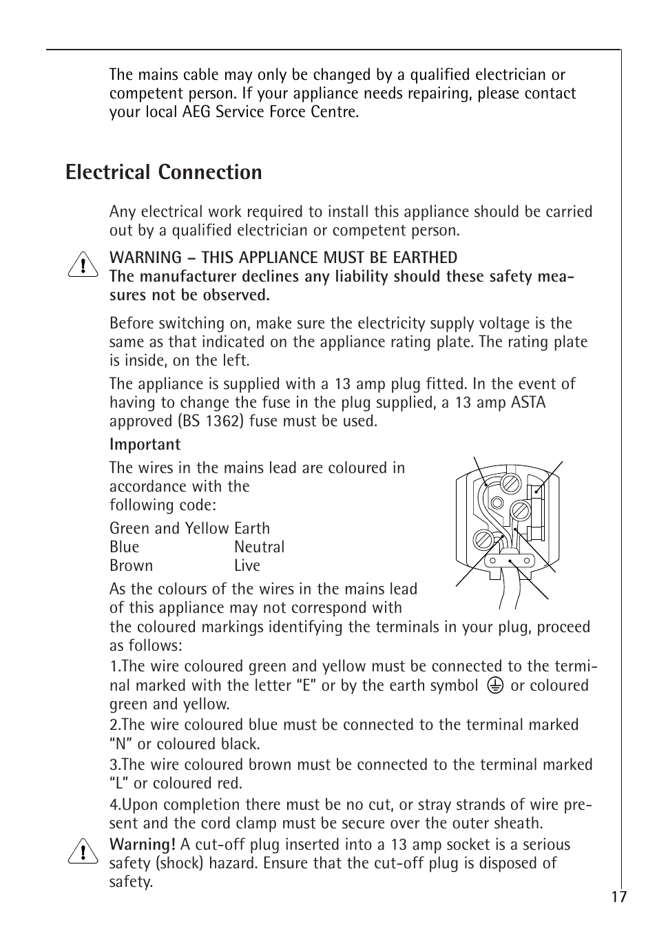 Electrical connection | AEG 66000I User Manual | Page 17 / 28