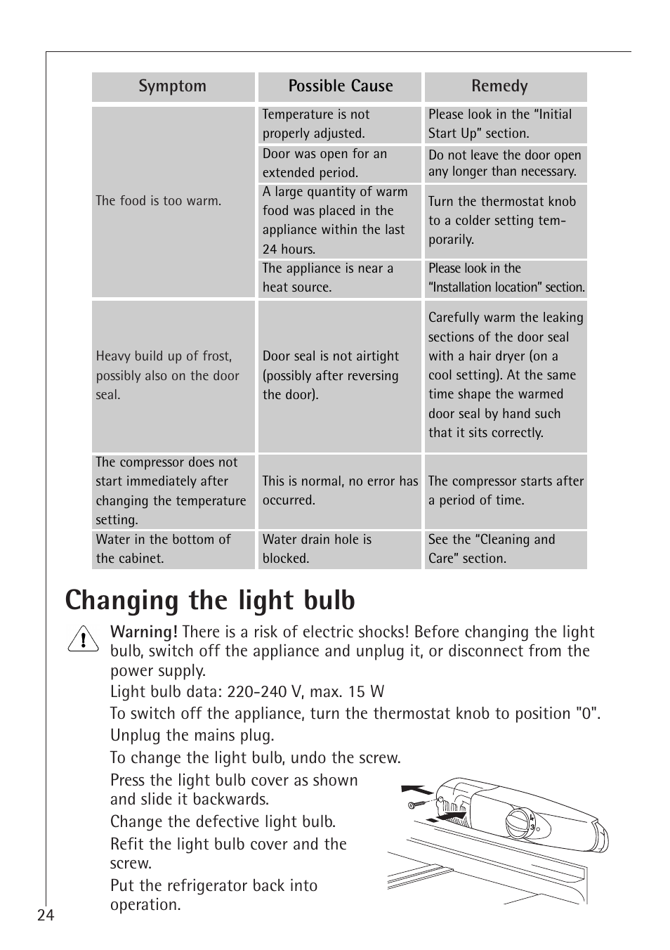 Changing the light bulb | AEG 66000I User Manual | Page 24 / 28