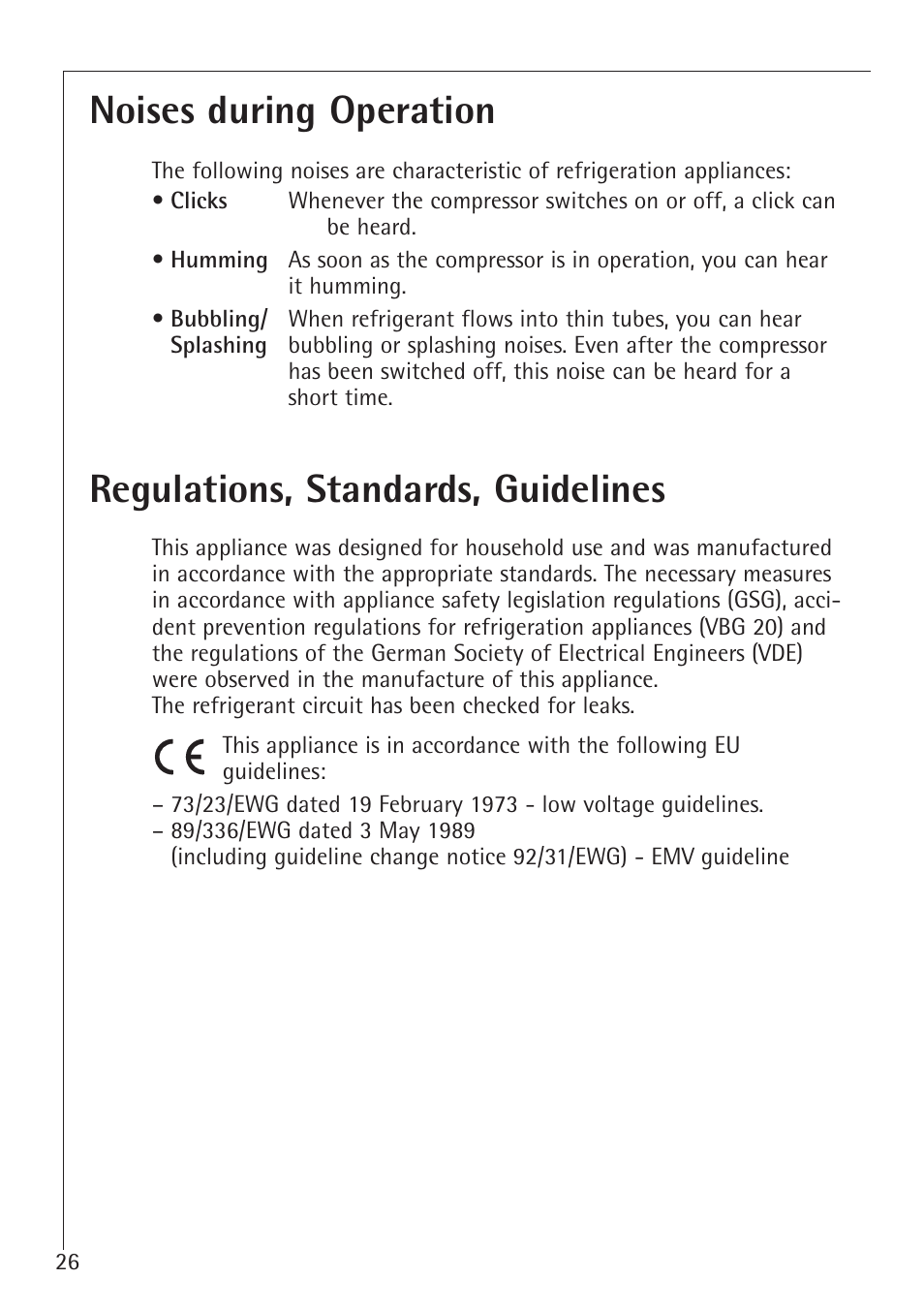 Noises during operation, Regulations, standards, guidelines | AEG 66000I User Manual | Page 26 / 28