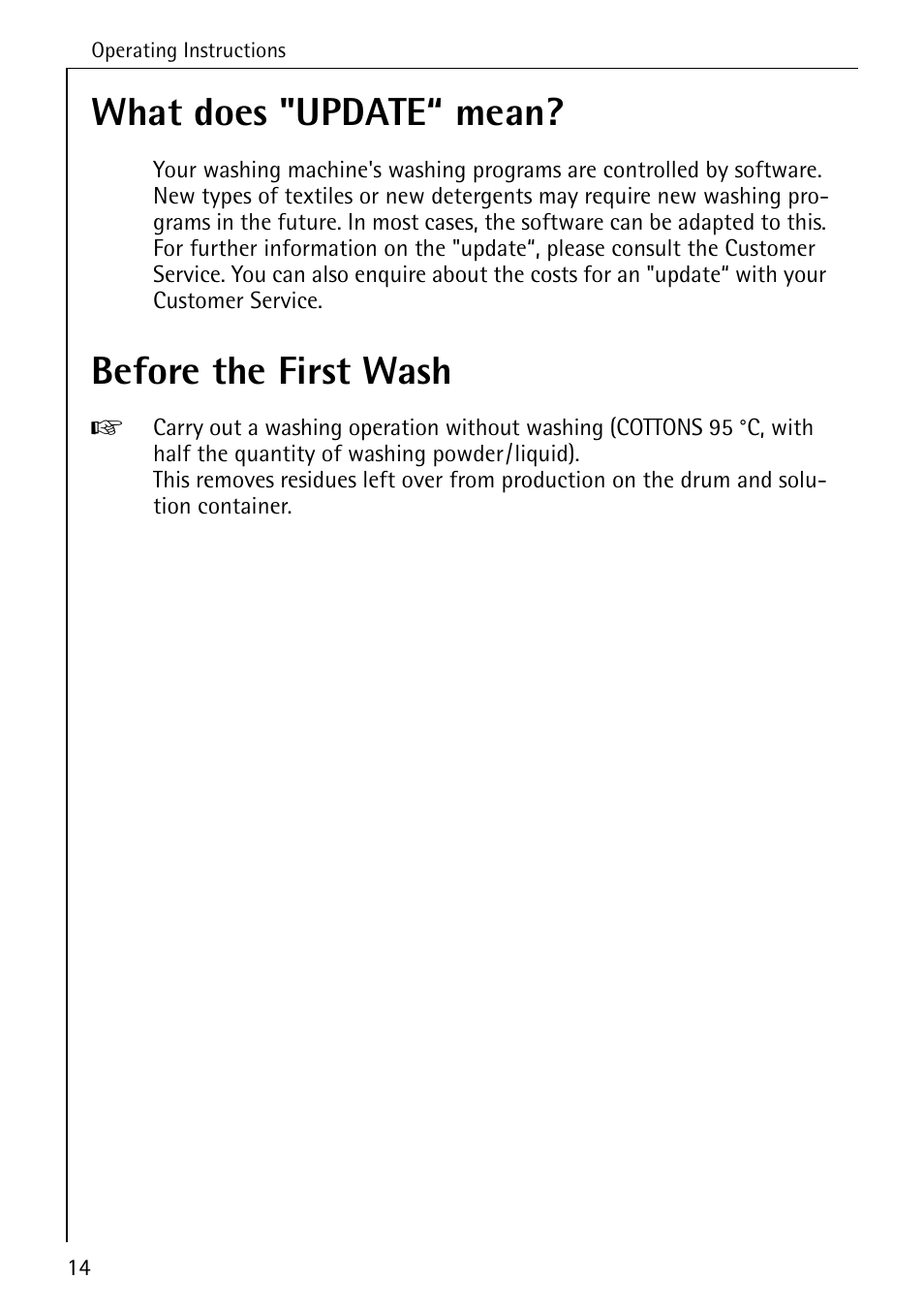 What does "update“ mean, Before the first wash | AEG KO-LAVAMAT 70630 User Manual | Page 14 / 56