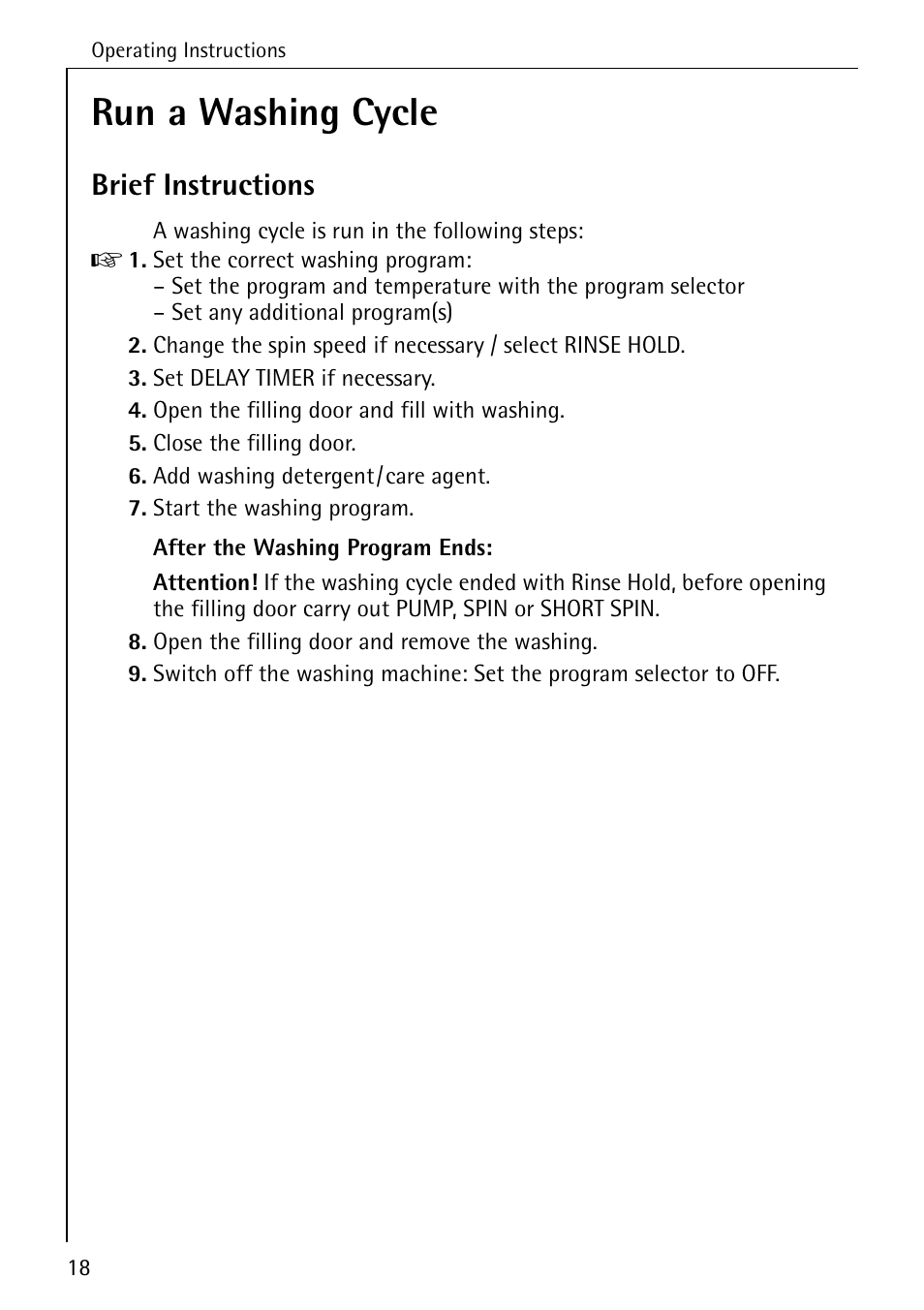 Run a washing cycle, Brief instructions | AEG KO-LAVAMAT 70630 User Manual | Page 18 / 56