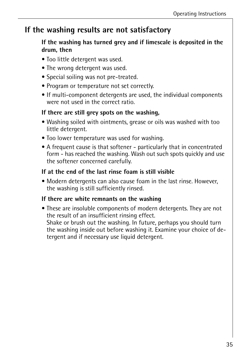 If the washing results are not satisfactory | AEG KO-LAVAMAT 70630 User Manual | Page 35 / 56