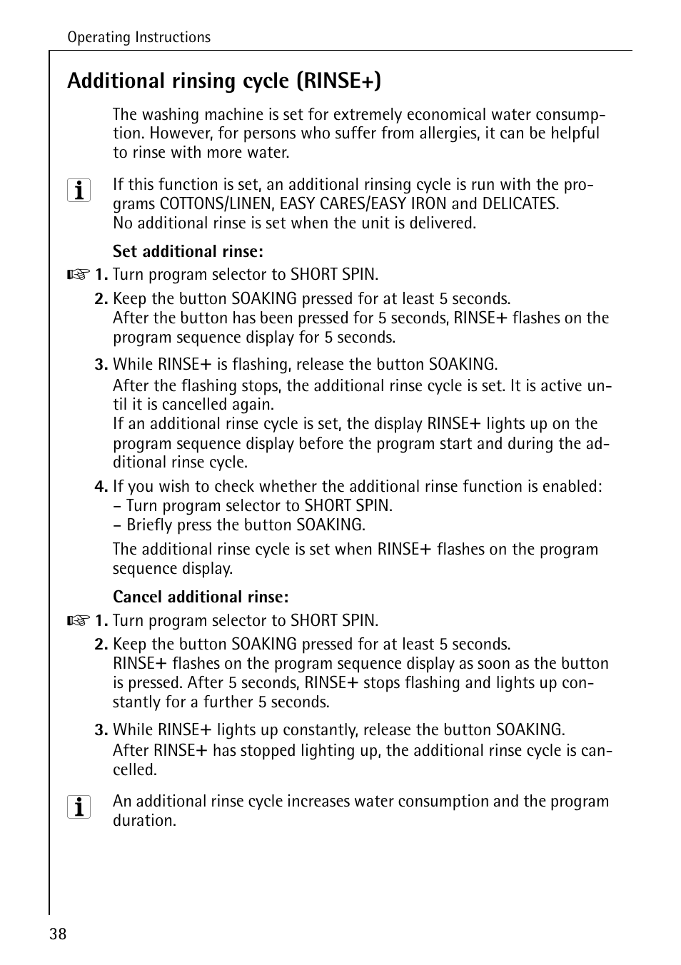 Additional rinsing cycle (rinse+) | AEG KO-LAVAMAT 70630 User Manual | Page 38 / 56