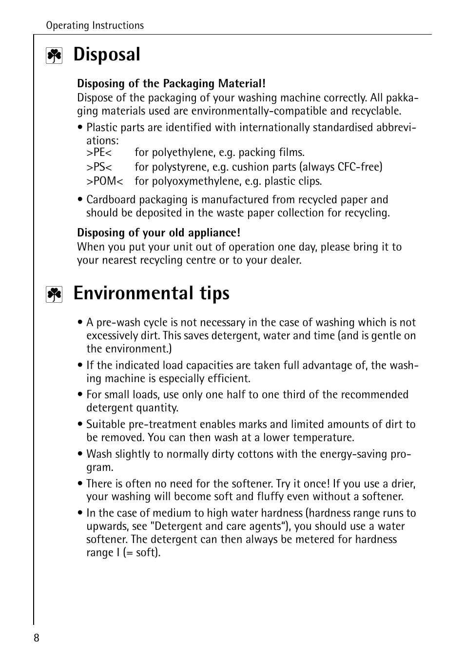 Disposal, Environmental tips | AEG KO-LAVAMAT 70630 User Manual | Page 8 / 56