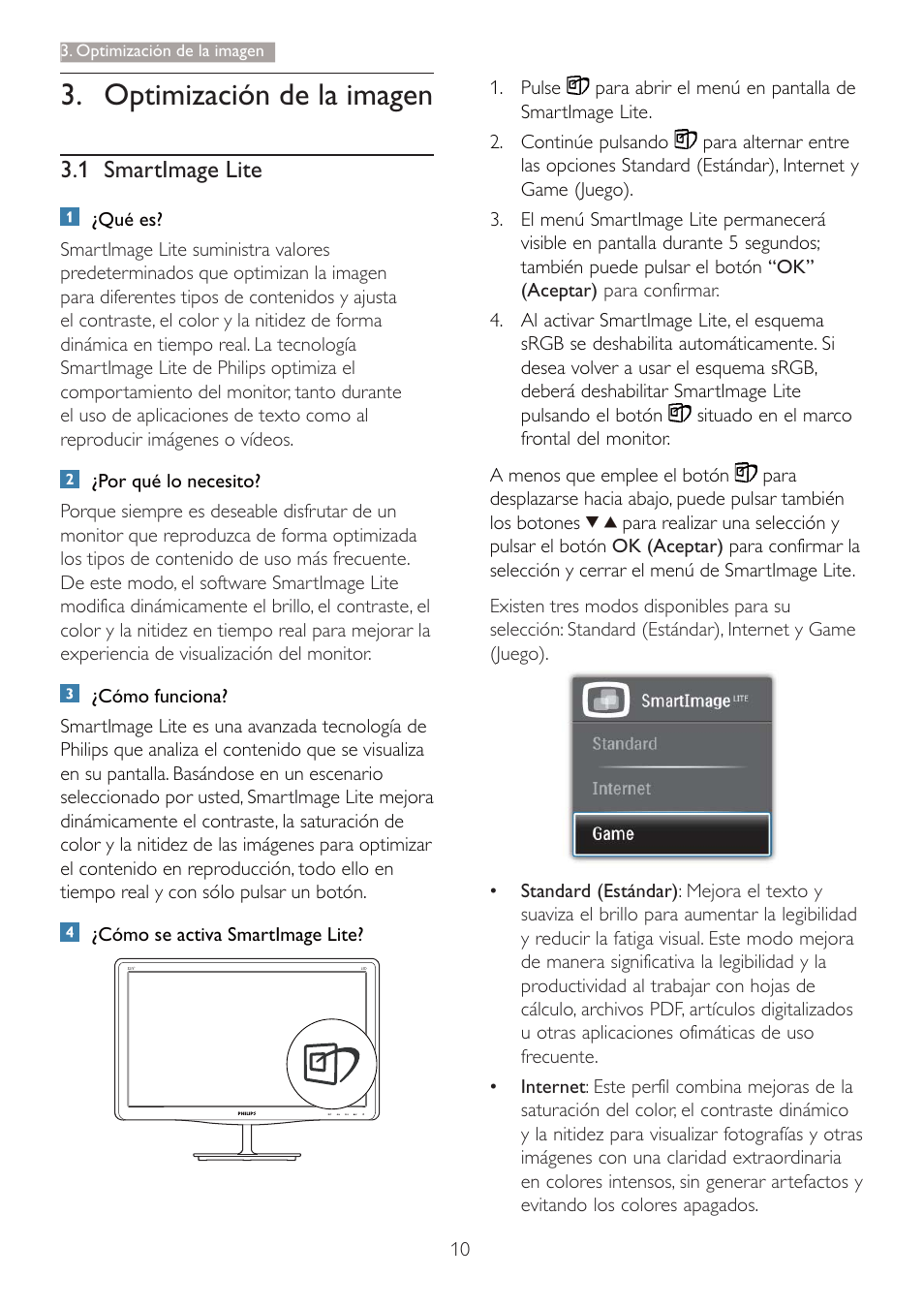 Optimización de la imagen, 1 smartimage lite | Philips 227E3Q User Manual | Page 11 / 44