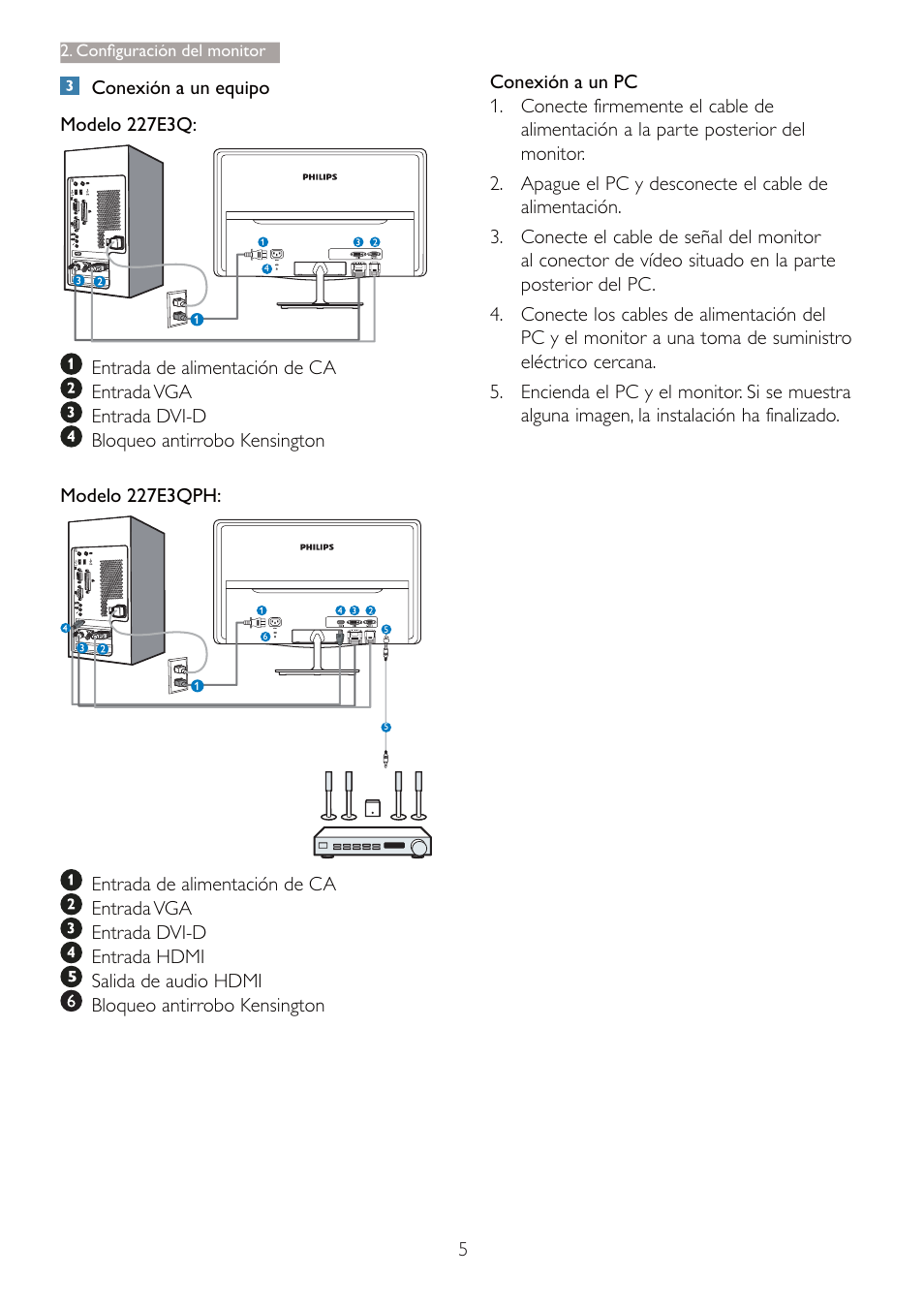 Philips 227E3Q User Manual | Page 7 / 44