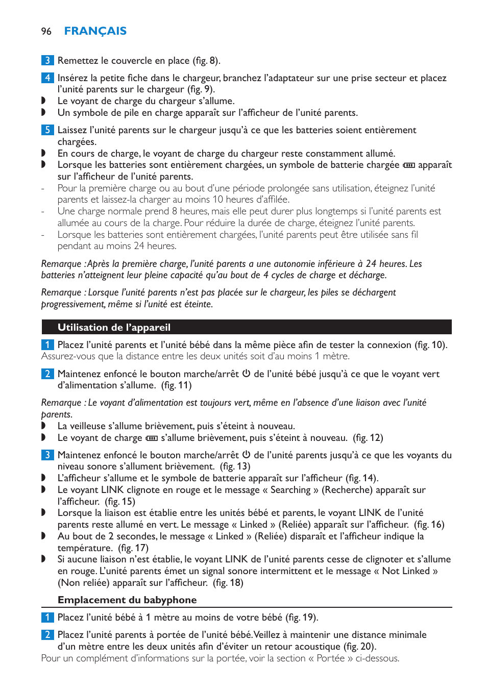 Utilisation de l’appareil, Emplacement du babyphone | Philips AVENT Vigilabebés DECT User Manual | Page 96 / 196