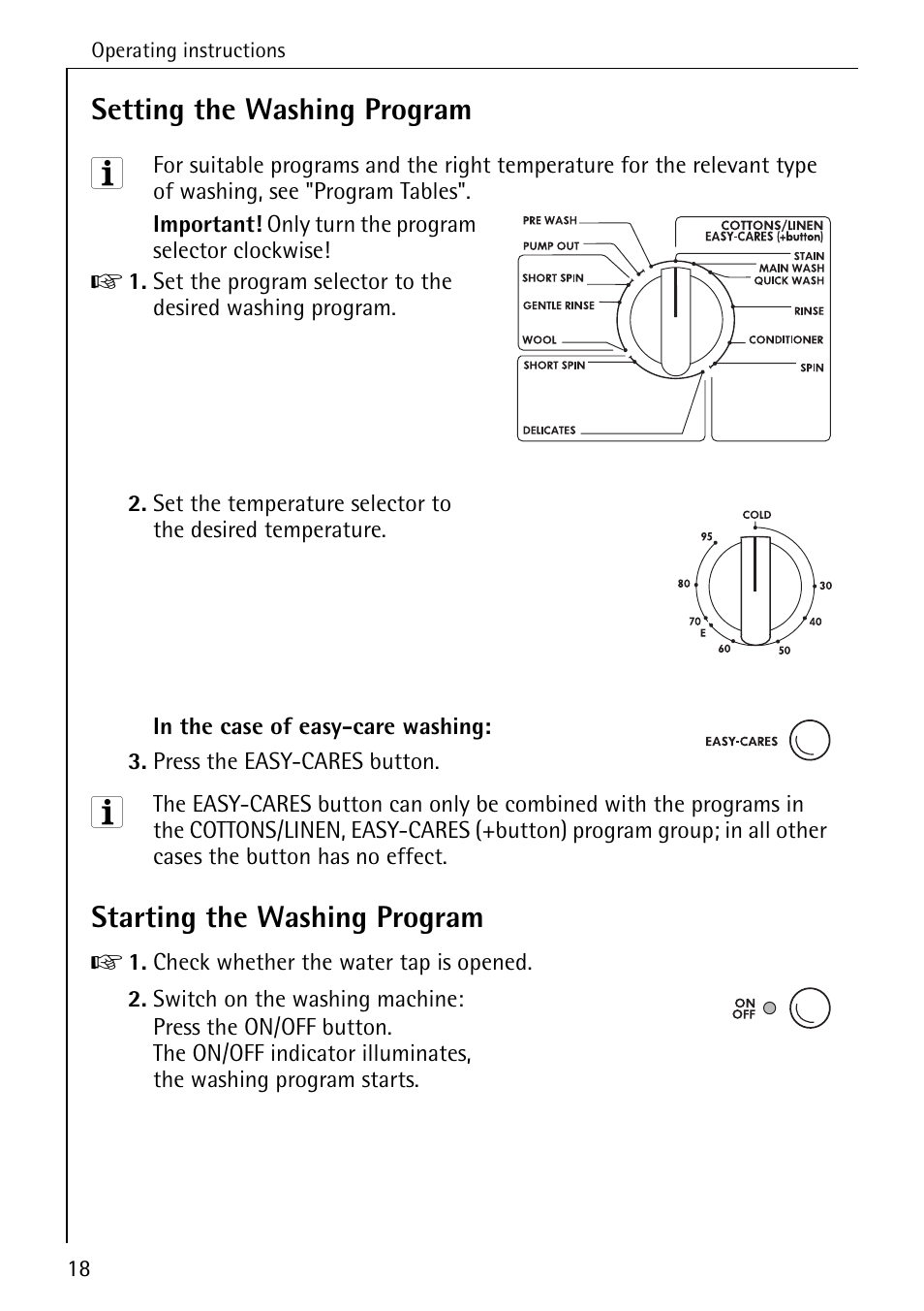 Setting the washing program, Starting the washing program | AEG LAVAMAT W 1020 User Manual | Page 18 / 44
