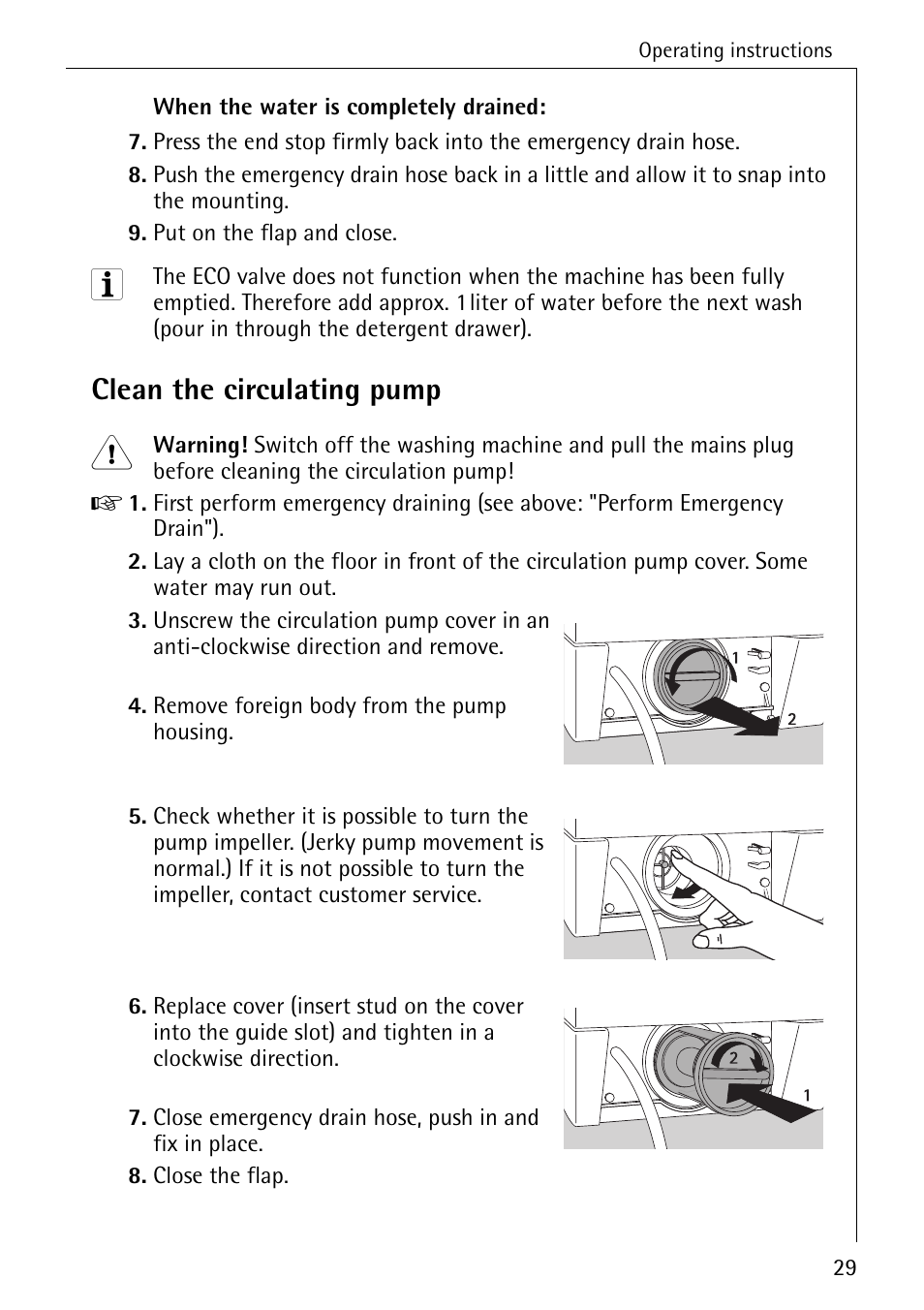 Clean the circulating pump | AEG LAVAMAT W 1020 User Manual | Page 29 / 44
