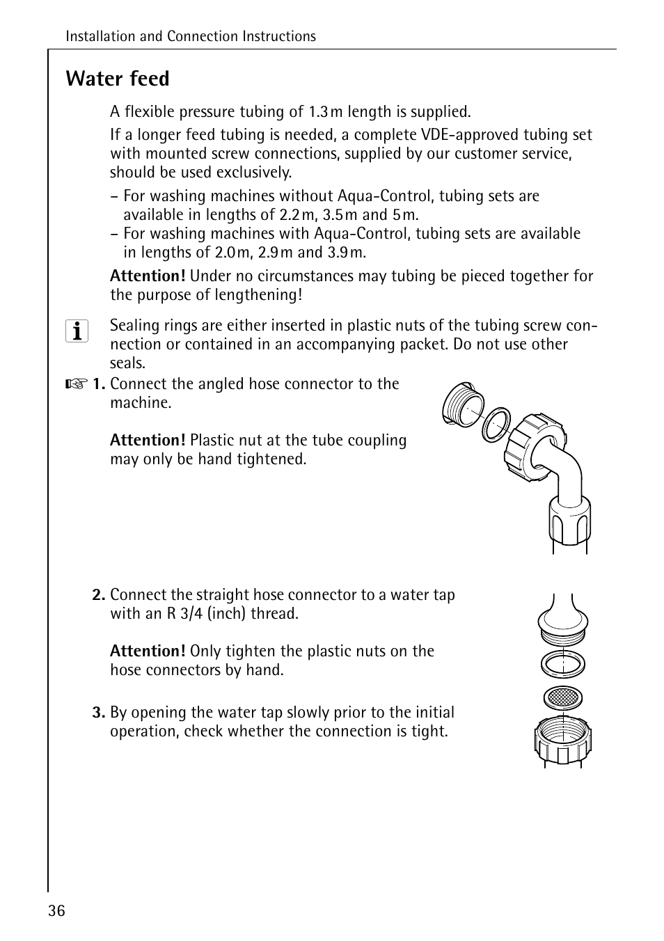 Water feed | AEG LAVAMAT W 1020 User Manual | Page 36 / 44