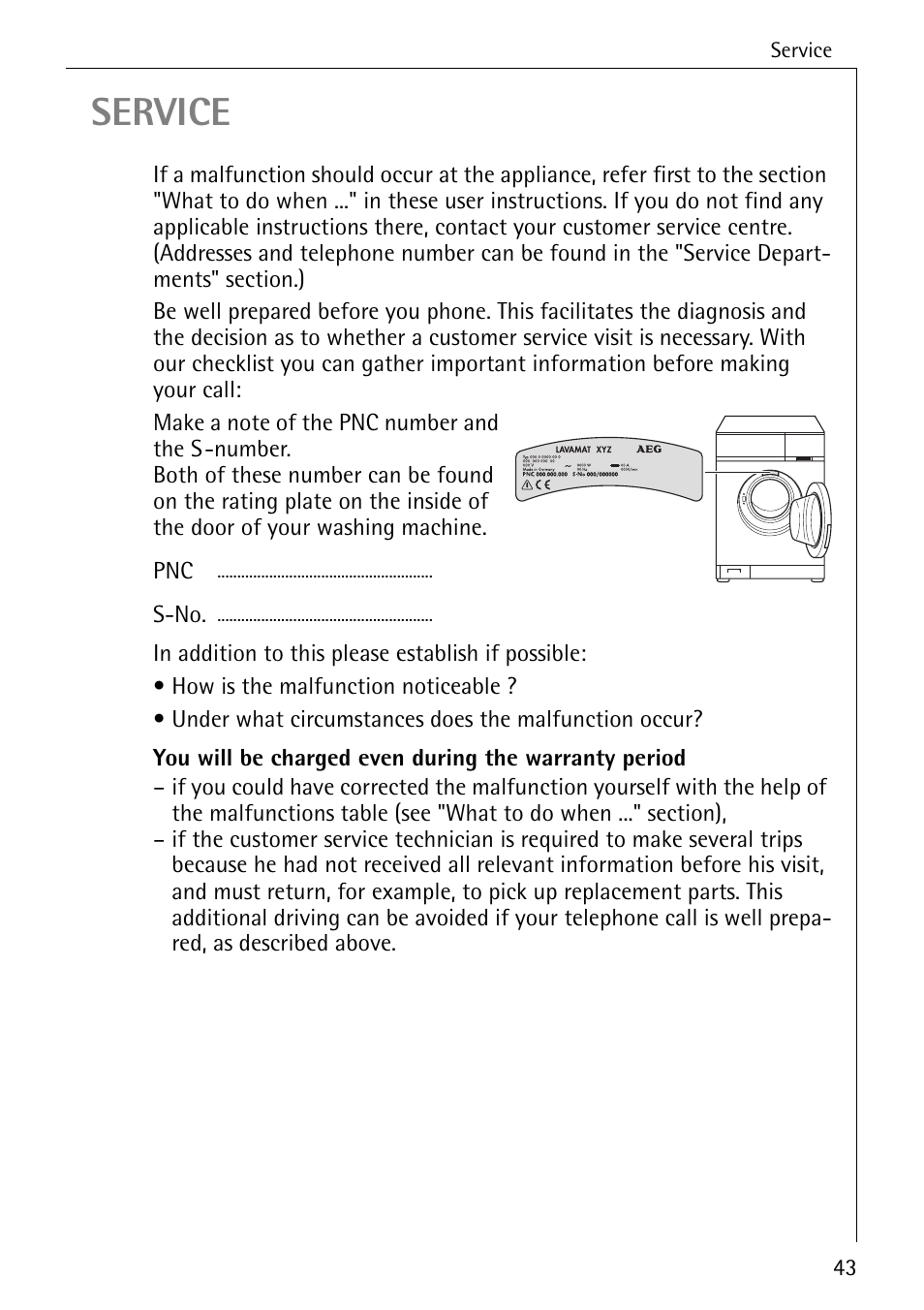 Service | AEG LAVAMAT W 1020 User Manual | Page 43 / 44