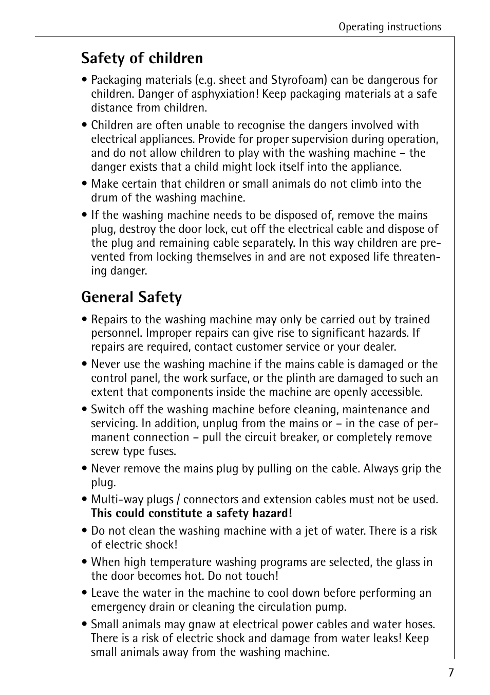Safety of children, General safety | AEG LAVAMAT W 1020 User Manual | Page 7 / 44