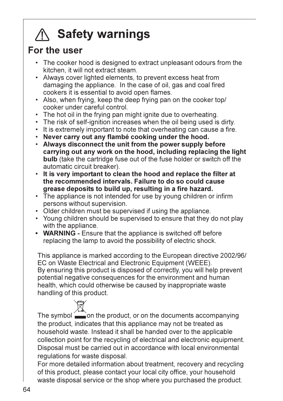 Safety warnings, For the user | AEG DD 8695 User Manual | Page 3 / 23
