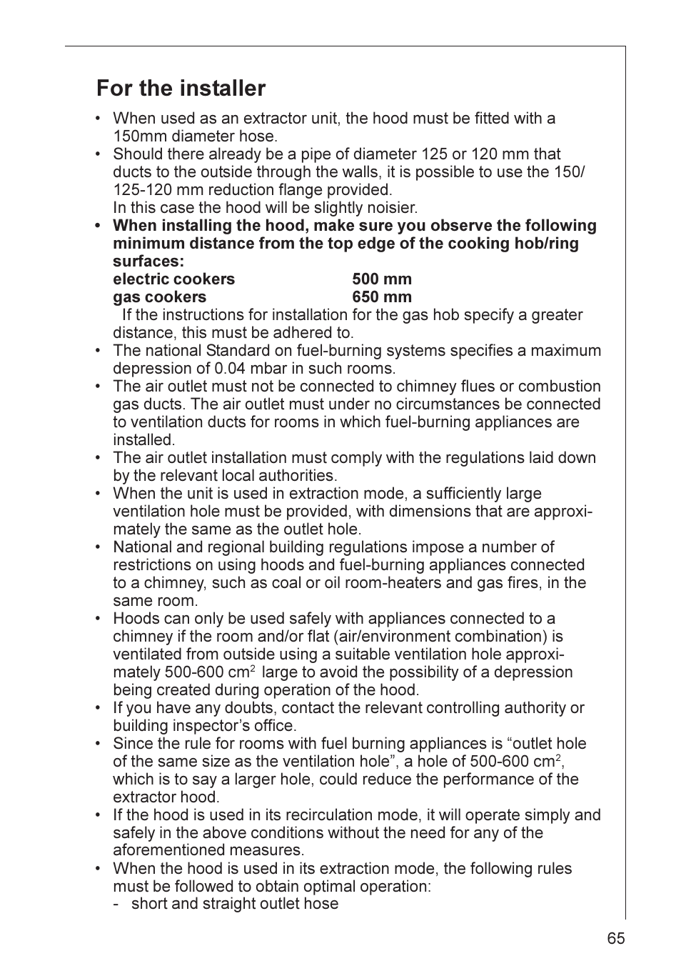 For the installer | AEG DD 8695 User Manual | Page 4 / 23