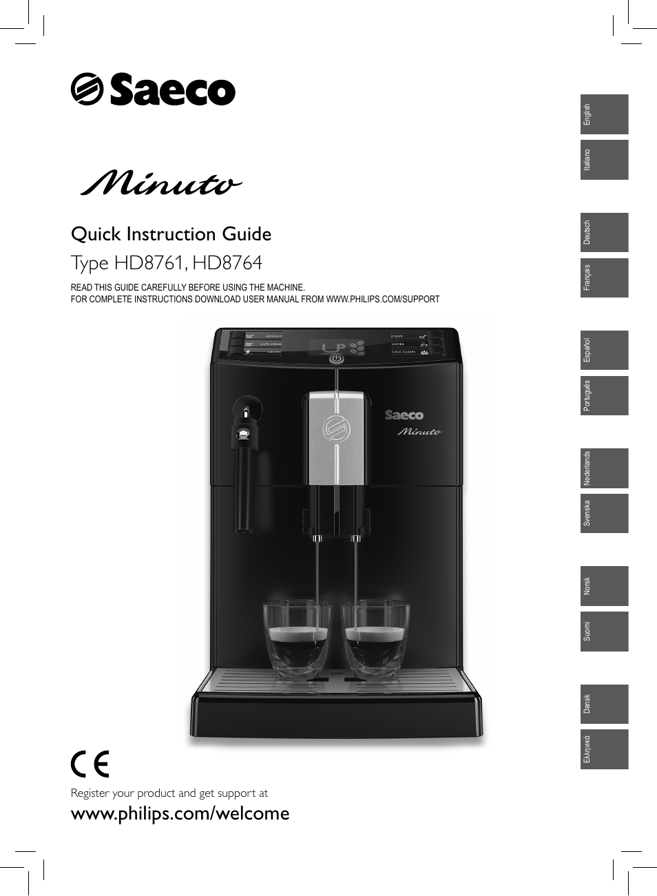 Philips Saeco Minuto Cafetera expreso súper automática User Manual | 96 pages