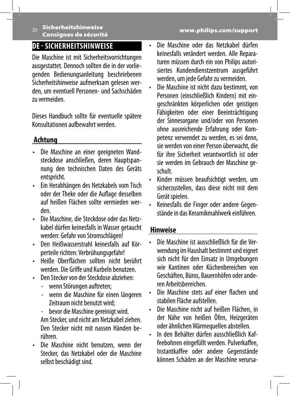 Philips Saeco Minuto Cafetera expreso súper automática User Manual | Page 20 / 96