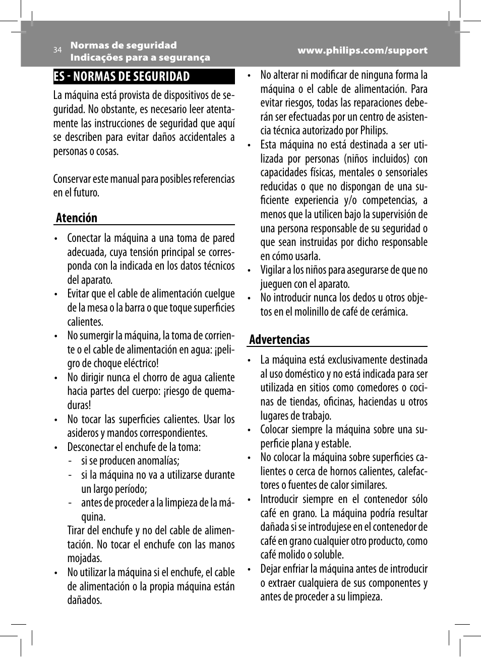 Philips Saeco Minuto Cafetera expreso súper automática User Manual | Page 34 / 96