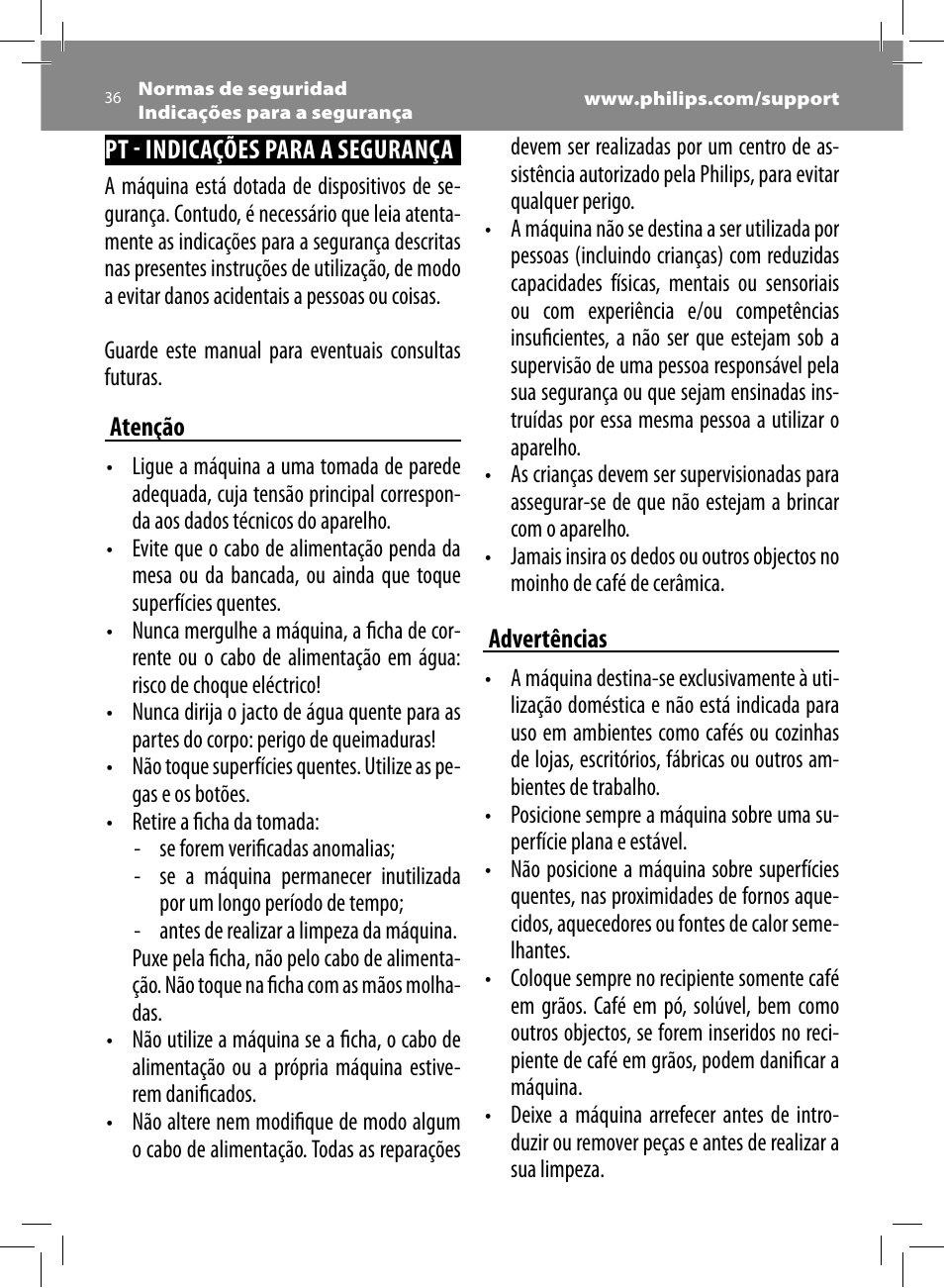 Philips Saeco Minuto Cafetera expreso súper automática User Manual | Page 36 / 96