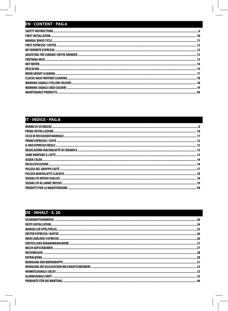 Philips Saeco Minuto Cafetera expreso súper automática User Manual | Page 4 / 96