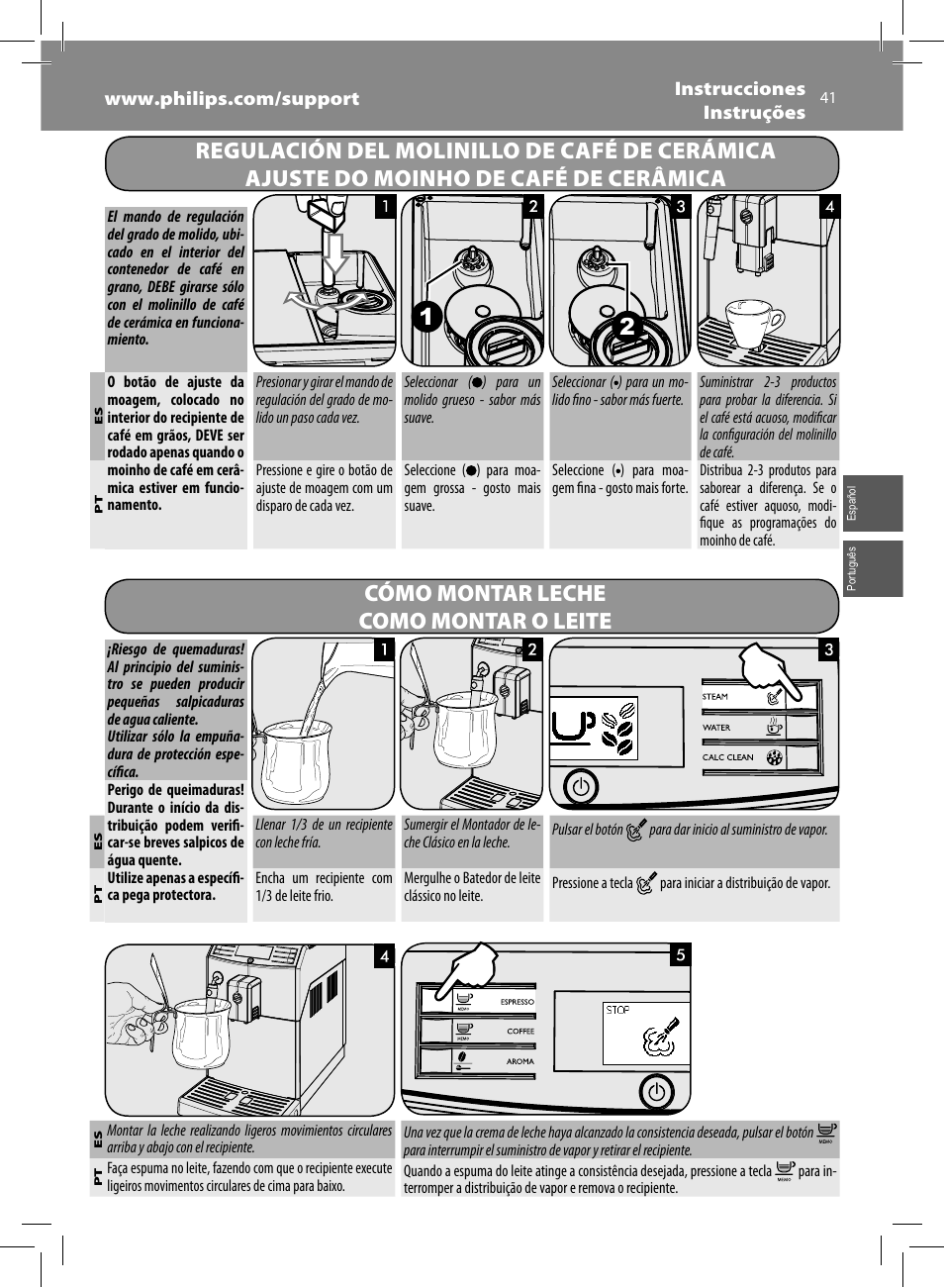 Cómo montar leche como montar o leite | Philips Saeco Minuto Cafetera expreso súper automática User Manual | Page 41 / 96