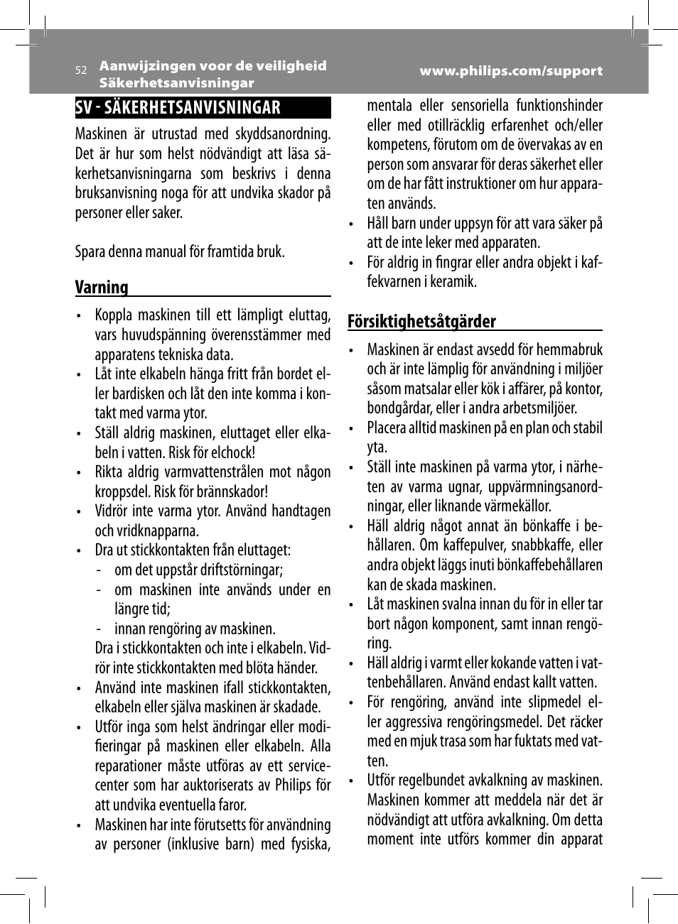 Philips Saeco Minuto Cafetera expreso súper automática User Manual | Page 52 / 96
