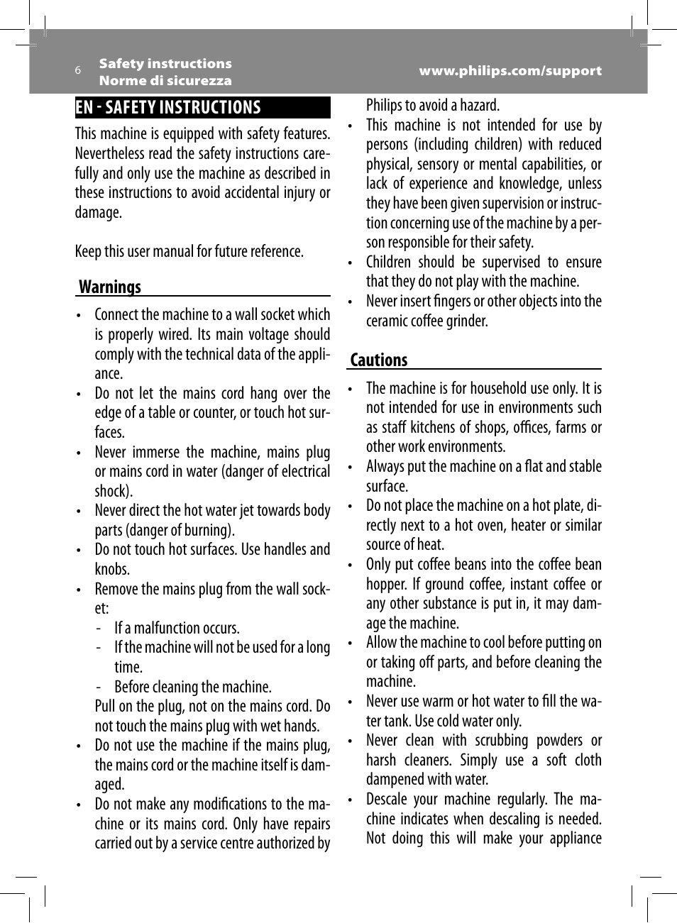 Philips Saeco Minuto Cafetera expreso súper automática User Manual | Page 6 / 96