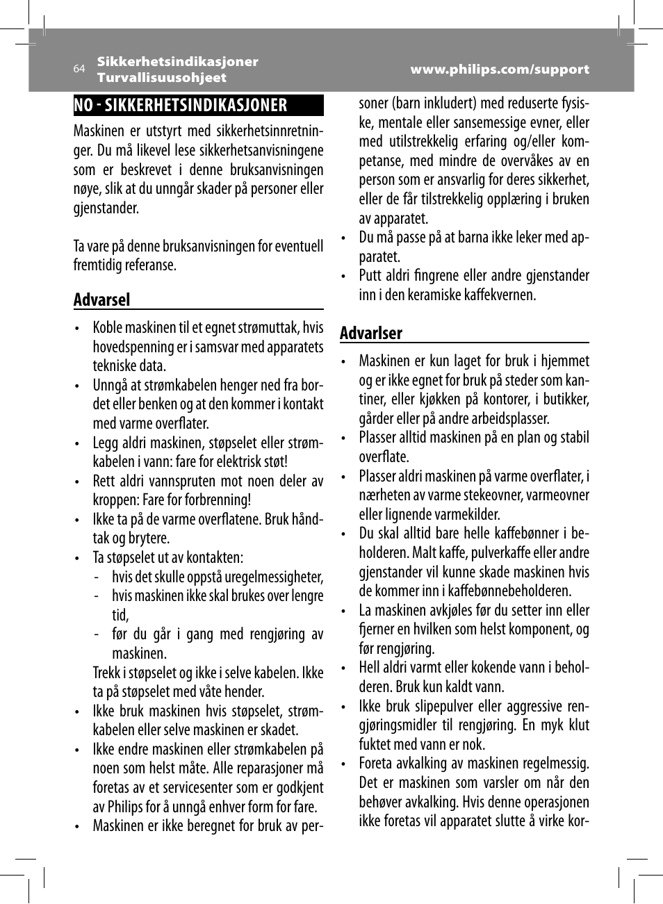 Philips Saeco Minuto Cafetera expreso súper automática User Manual | Page 64 / 96