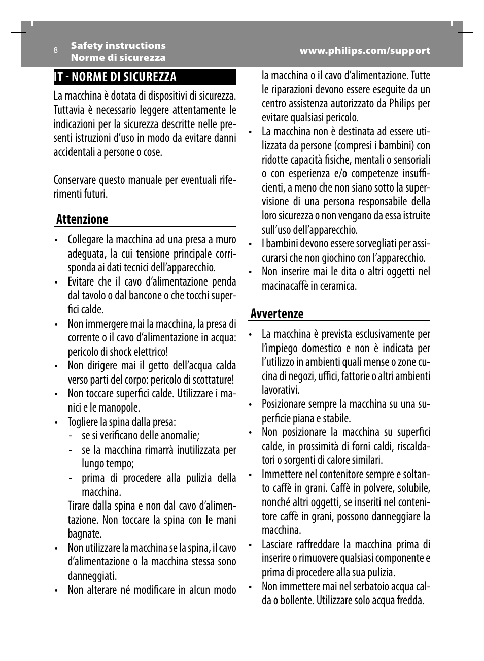 Philips Saeco Minuto Cafetera expreso súper automática User Manual | Page 8 / 96