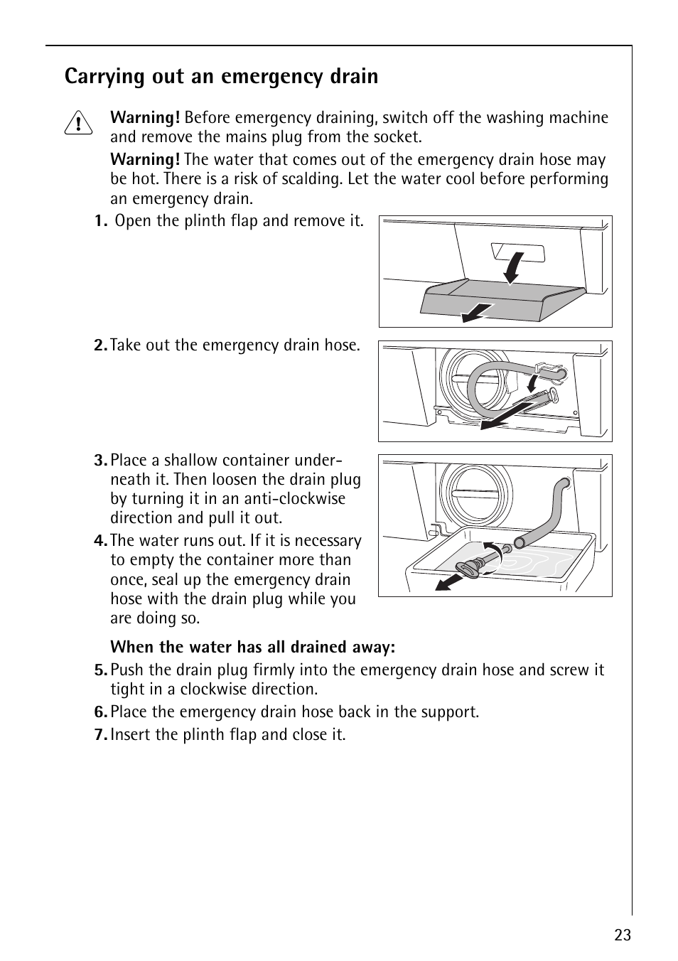 Carrying out an emergency drain | AEG LAVAMAT 60810 User Manual | Page 23 / 40