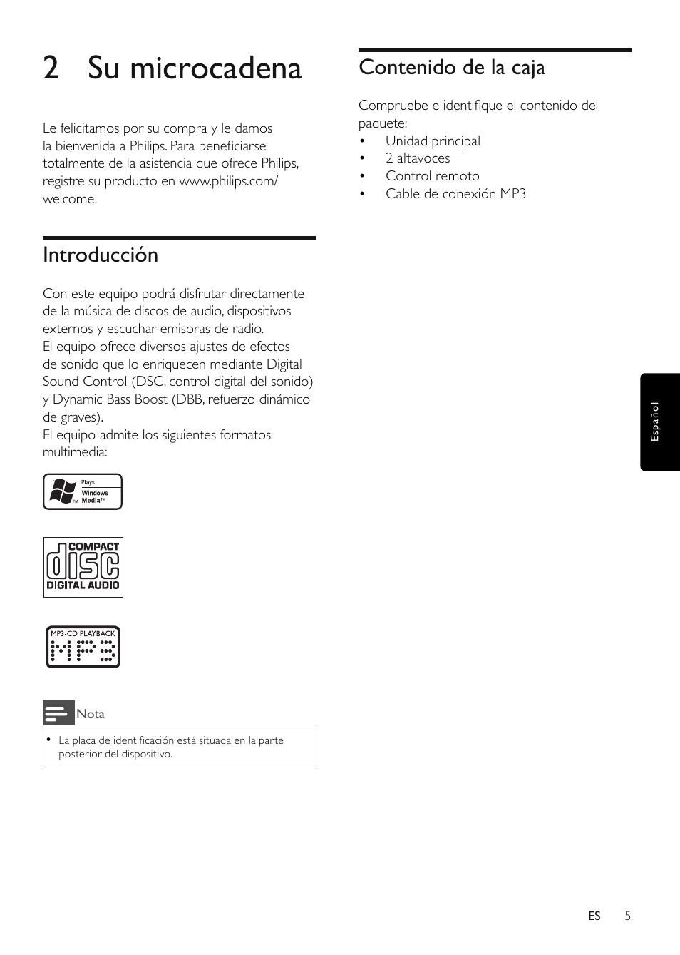 2 su microcadena | Philips Microcadena clásica User Manual | Page 6 / 22