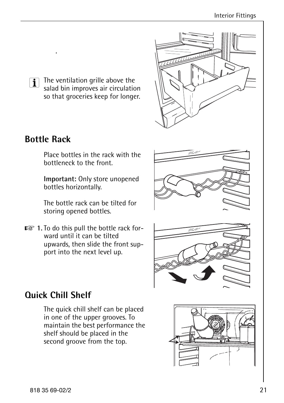 Bottle rack, Quick chill shelf | AEG SANTO 72358 KA3 User Manual | Page 21 / 64