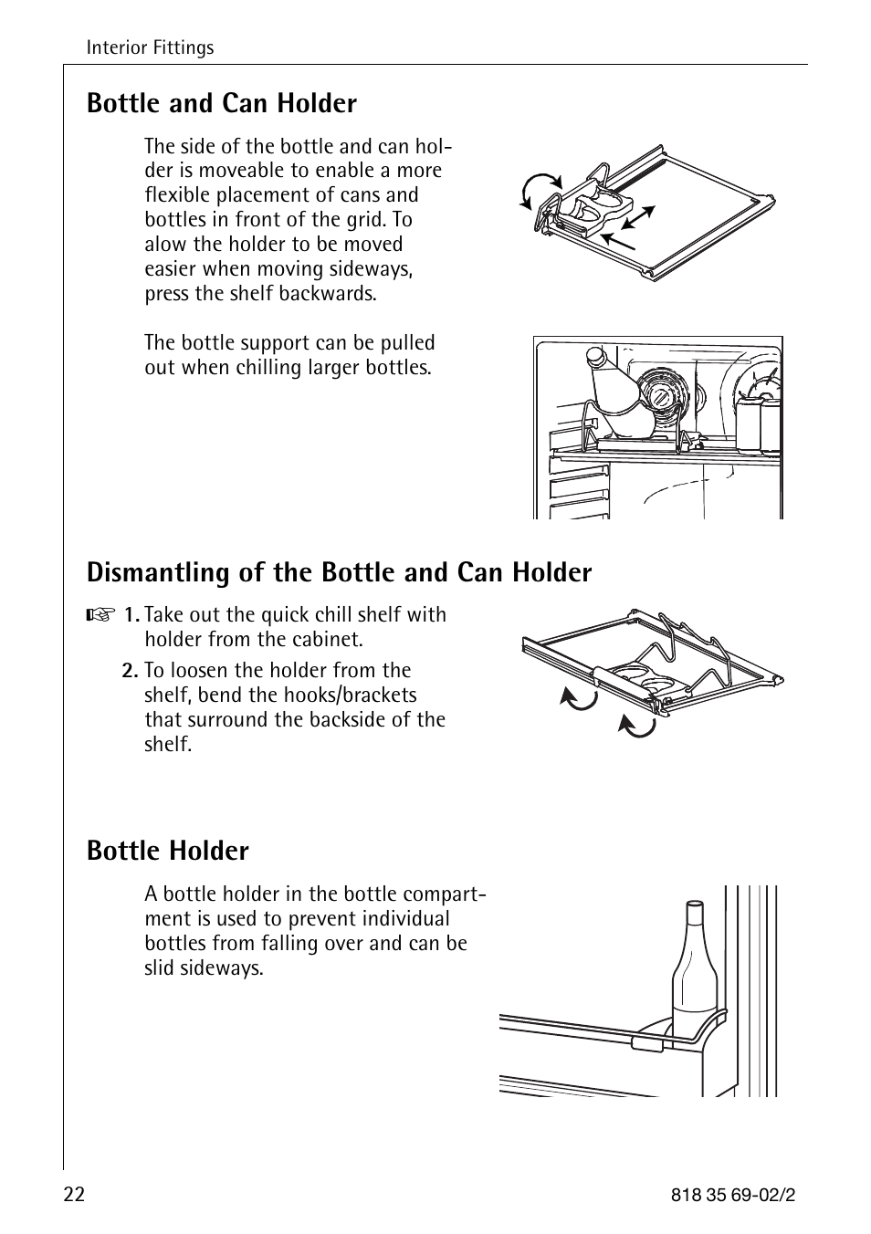 Bottle and can holder, Dismantling of the bottle and can holder, Bottle holder | AEG SANTO 72358 KA3 User Manual | Page 22 / 64