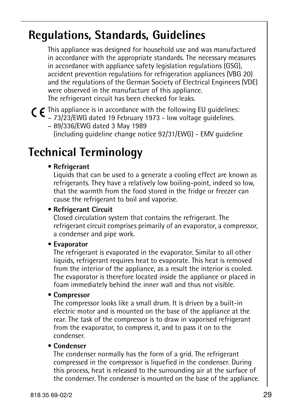 Regulations, standards, guidelines, Technical terminology | AEG SANTO 72358 KA3 User Manual | Page 29 / 64