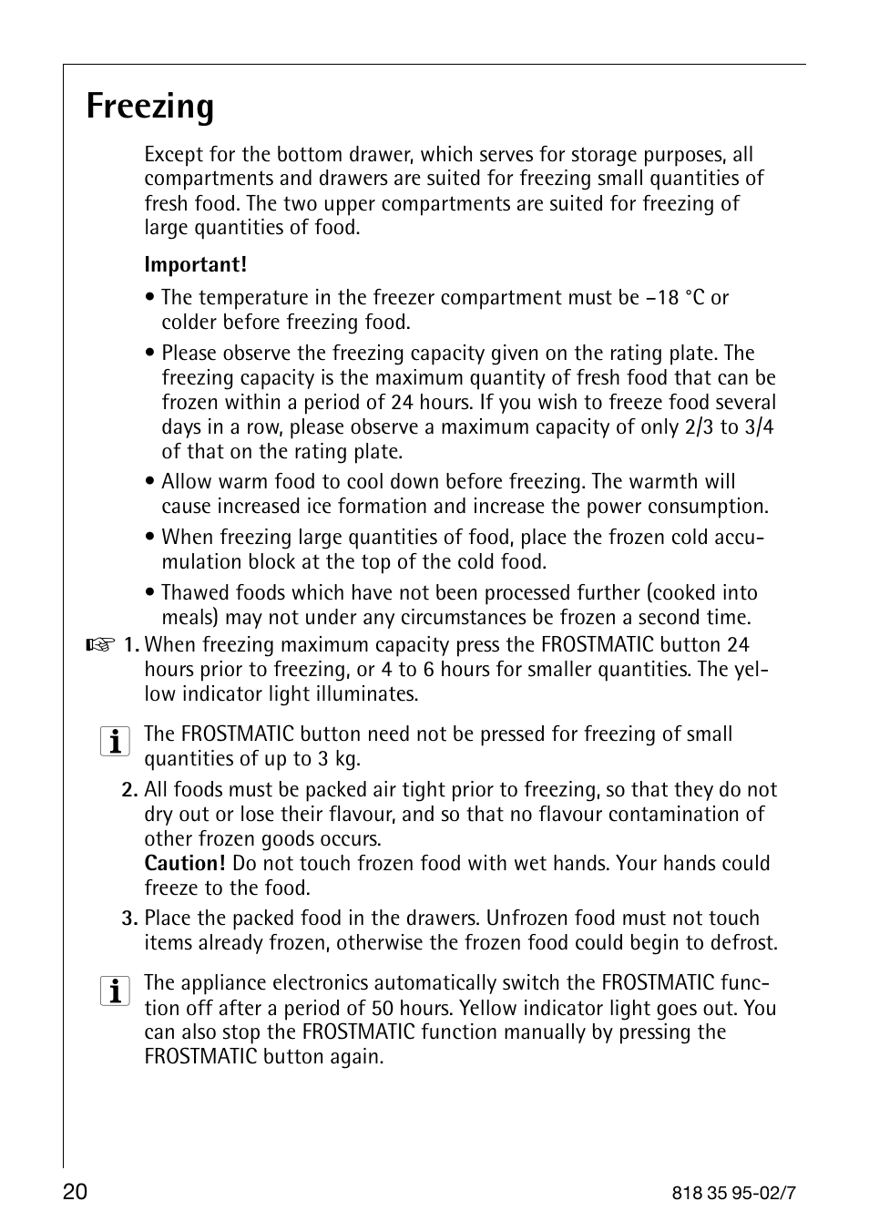 Freezing | AEG SANTO 72358 KA3 User Manual | Page 52 / 64