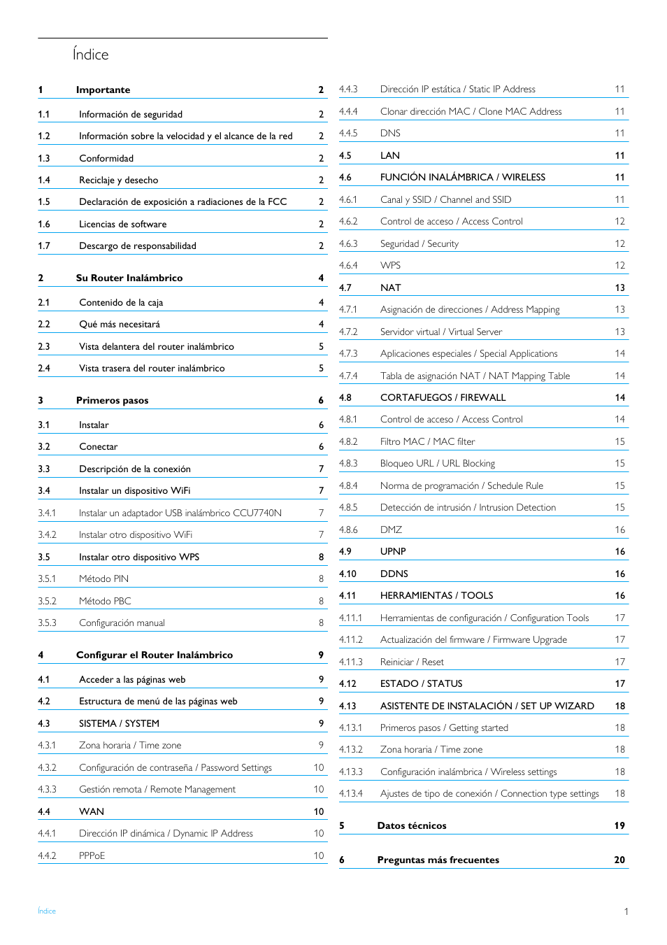 Índice | Philips Router inalámbrico User Manual | Page 3 / 24