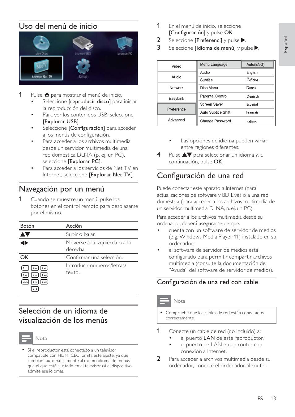 Philips 5000 series Reproductor de Blu-ray Disc User Manual | Page 13 / 55