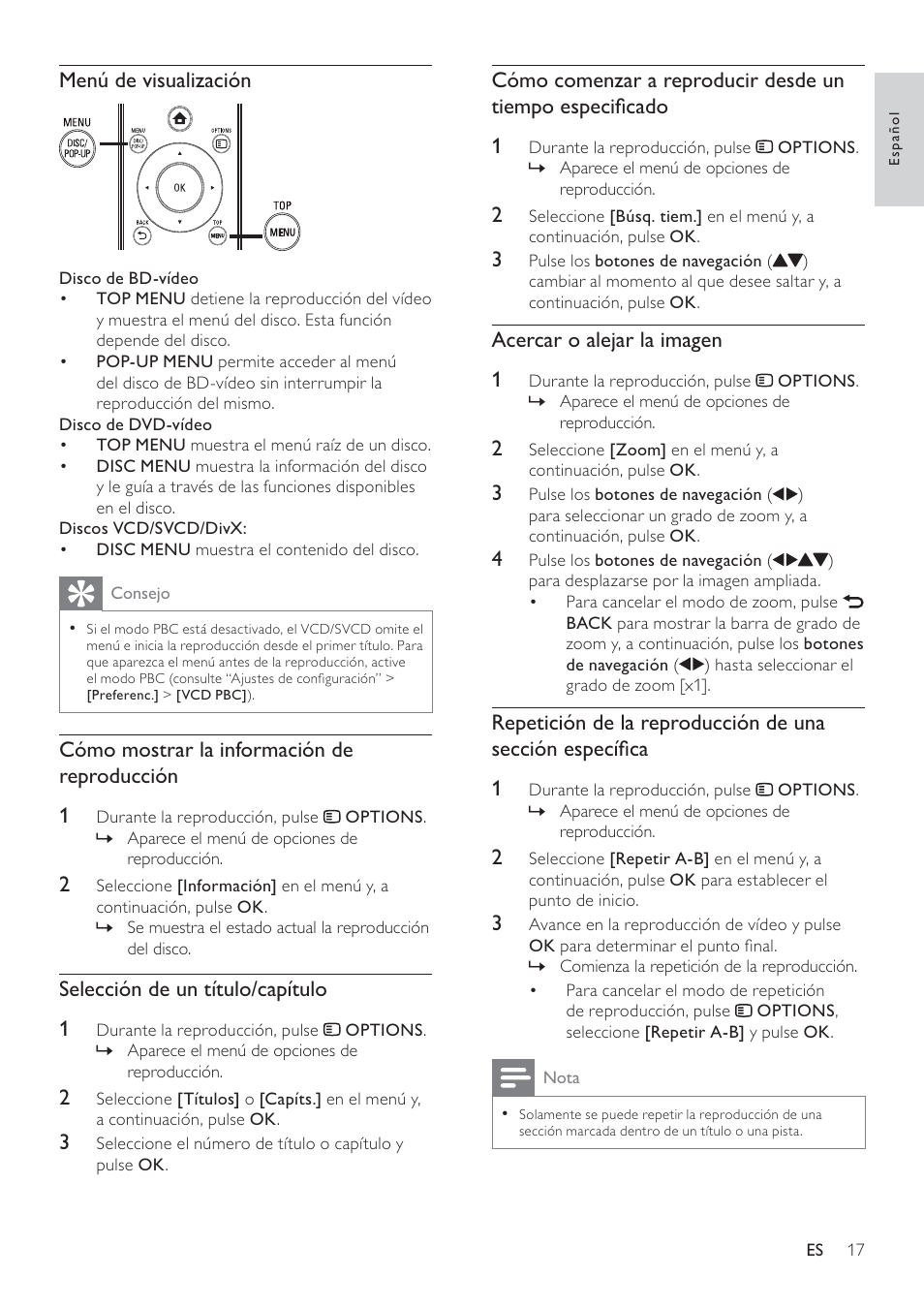 Philips 5000 series Reproductor de Blu-ray Disc User Manual | Page 17 / 55