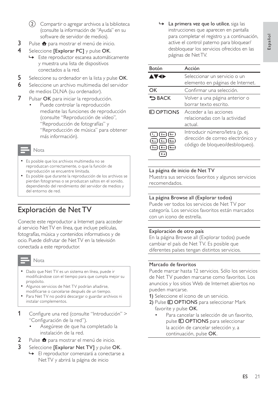 Exploración de net tv | Philips 5000 series Reproductor de Blu-ray Disc User Manual | Page 21 / 55