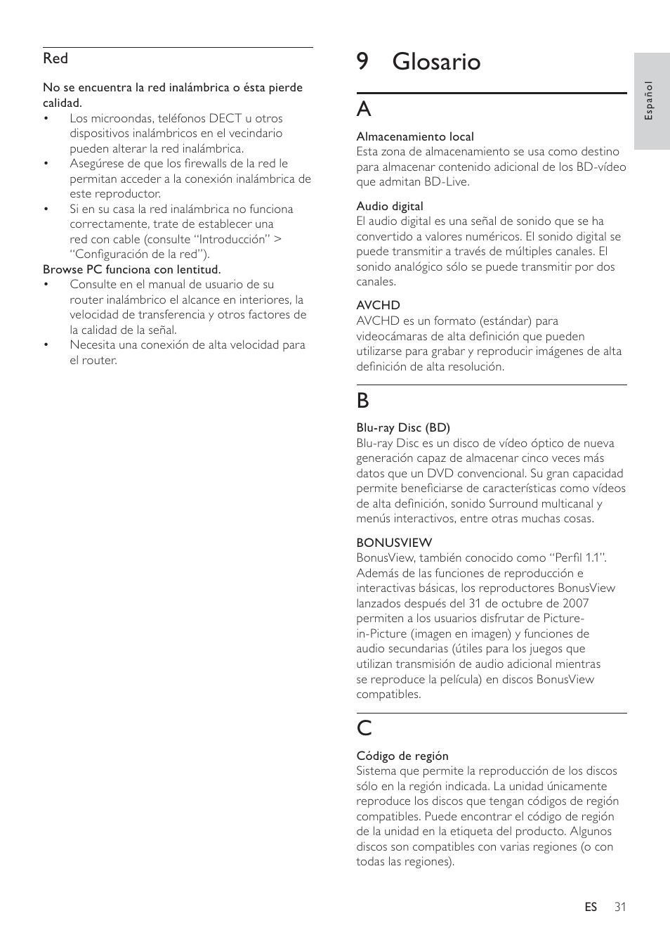 9 glosario | Philips 5000 series Reproductor de Blu-ray Disc User Manual | Page 31 / 55