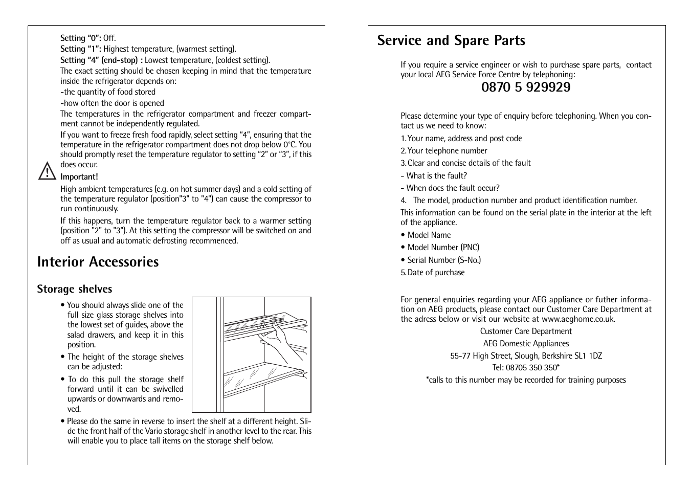 Interior accessories, Service and spare parts | AEG SANTO 3288-6 KG User Manual | Page 8 / 12