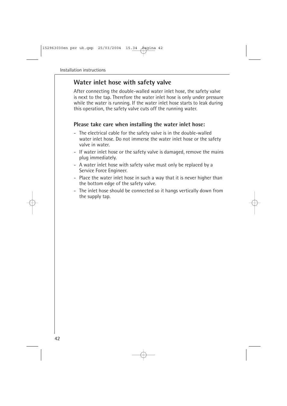 Water inlet hose with safety valve | AEG FAVORIT 84470 VI User Manual | Page 42 / 48