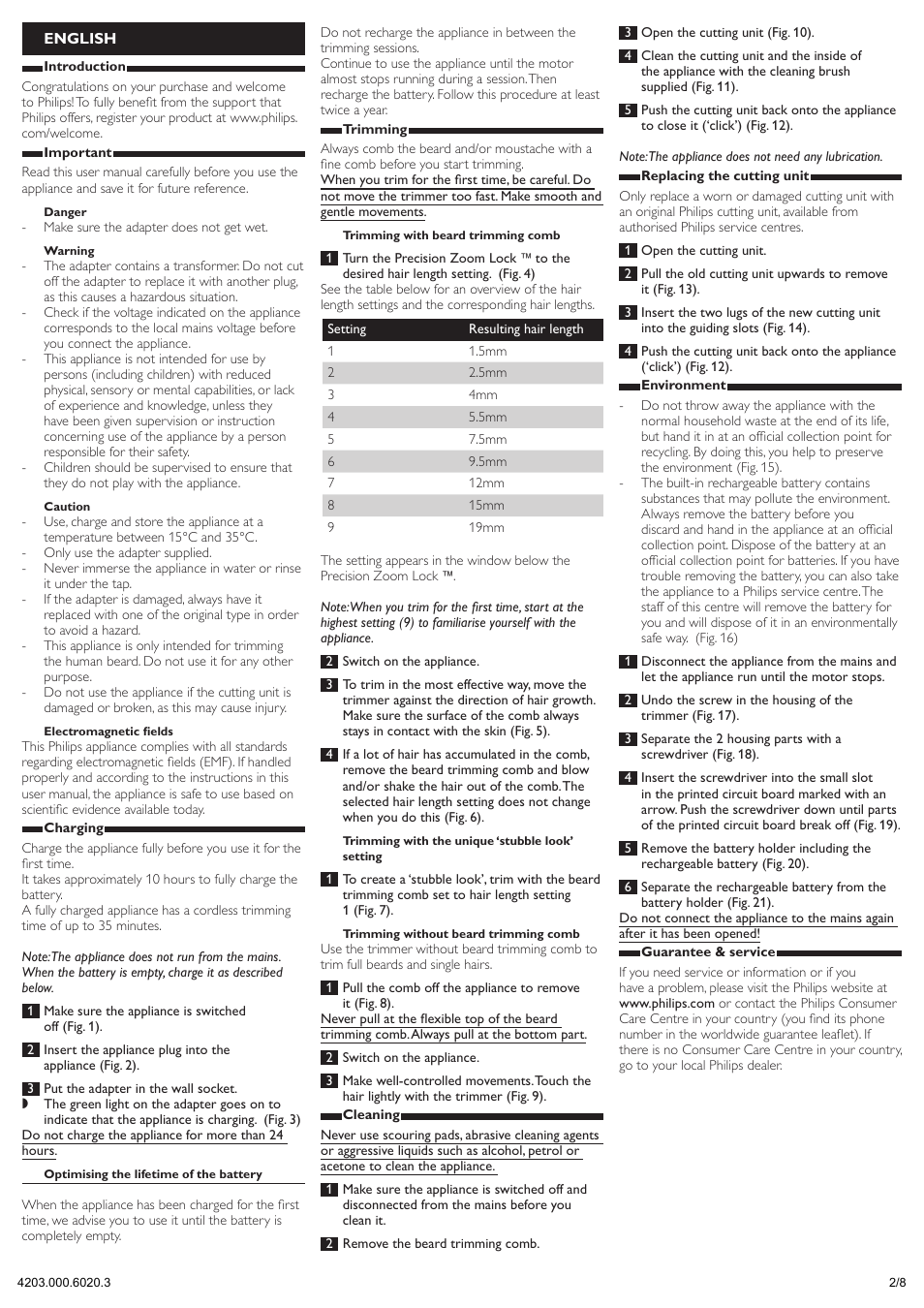English | Philips BEARDTRIMMER Series 3000 Barbero User Manual | Page 2 / 8