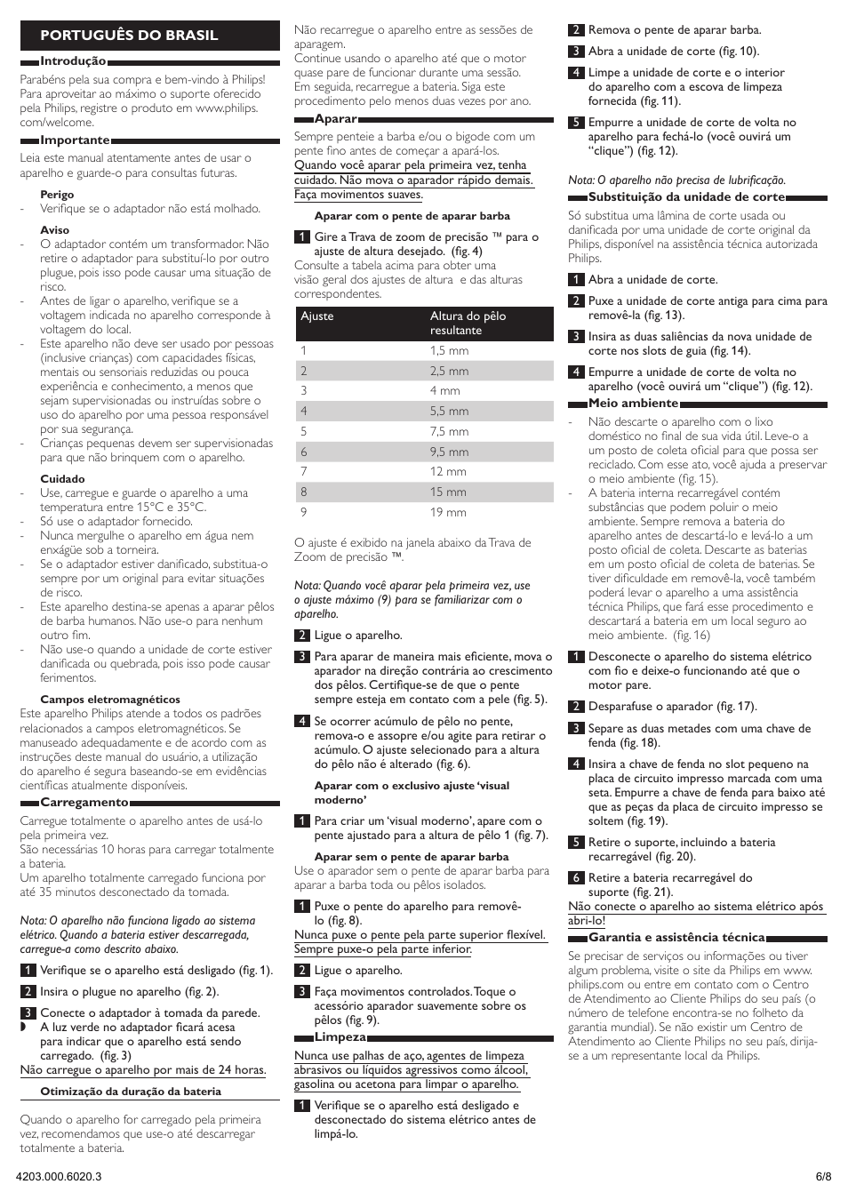 Português do brasil | Philips BEARDTRIMMER Series 3000 Barbero User Manual | Page 6 / 8