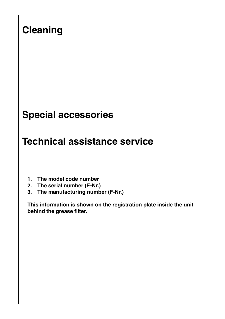 Cleaning, Special accessories, Technical assistance service | AEG 2490 D User Manual | Page 10 / 18