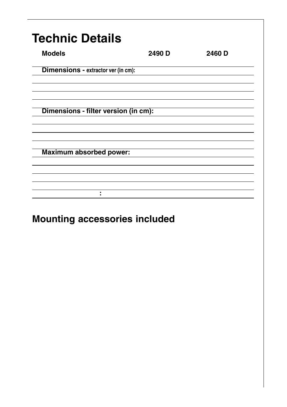 Technic details, Mounting accessories included | AEG 2490 D User Manual | Page 13 / 18