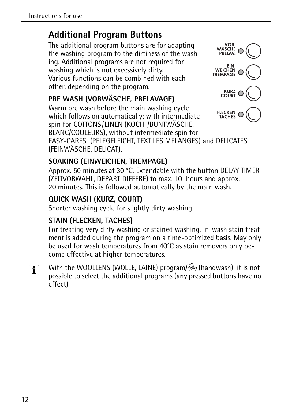 Additional program buttons | AEG KO-LAVAMAT 74740 User Manual | Page 12 / 56