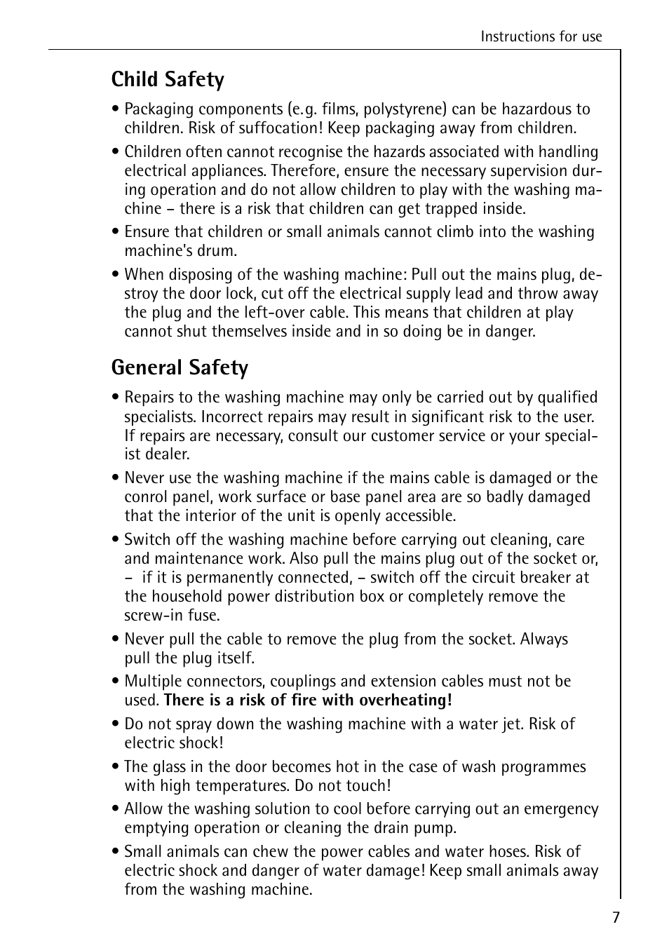 Child safety, General safety | AEG KO-LAVAMAT 74740 User Manual | Page 7 / 56